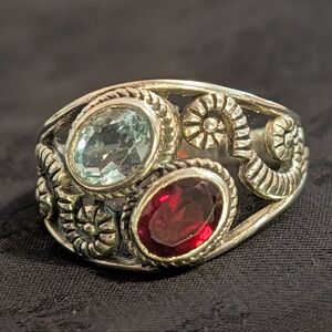 π Genuine Blue Topaz Ring Garnet Ring Solid Sterling Silver Ring Size 9